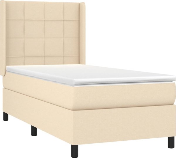 vidaXL Ηπειρωκό κρεβάτι με στρώμα κρεμ 90x190 cm ύφασμα