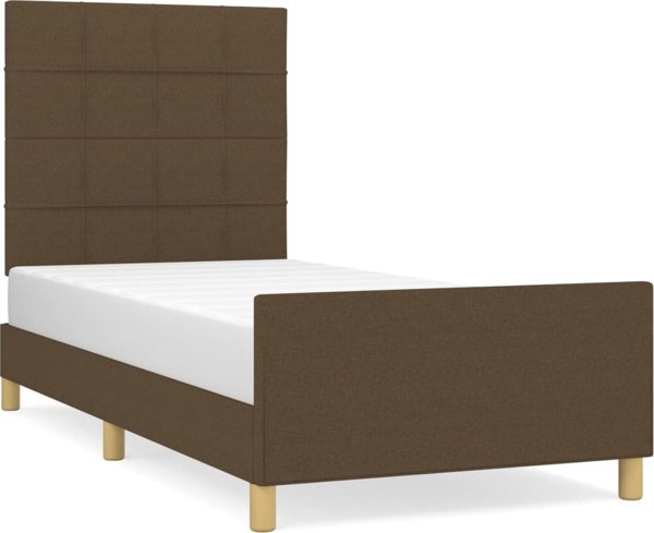 vidaXL Rama κρεβατιού με προσκέφαλο, σκούρο καφέ, 90x200 εκ., επενδυμένη με ύφασμα