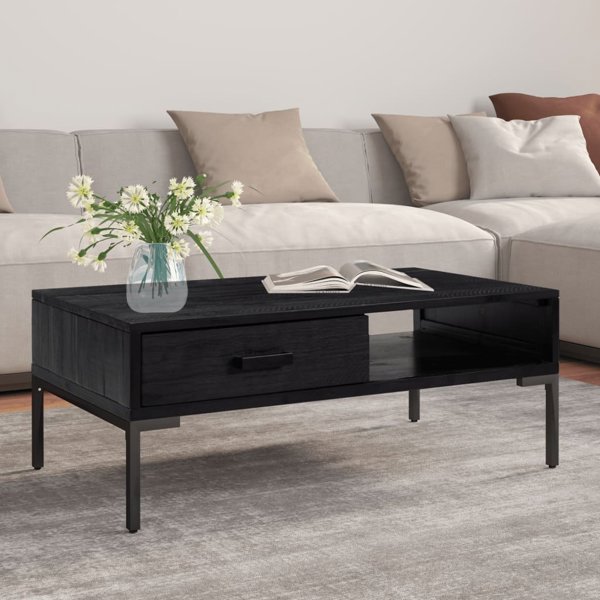 vidaXL vidaXL Stolik kawowy, czarny, 90x50x35 cm, drewno sosnowe z odzysku