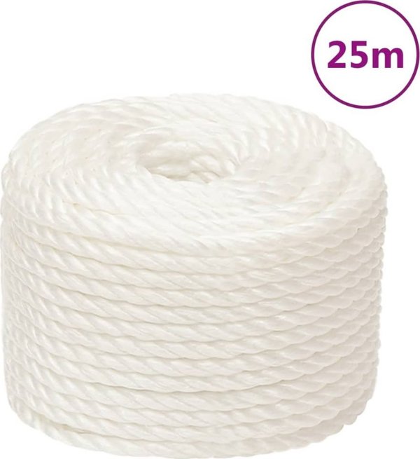 vidaXL Linka robocza, λευκή, 12 mm, 25 m, πολυπροπυλένιο