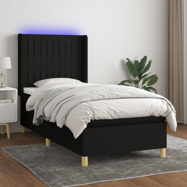 vidaXL Κρεβάτι Continental με στρώμα, μαύρο, 90x190 εκ, ύφασμα