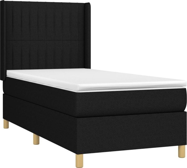 vidaXL Κρεβάτι Continental με στρώμα, μαύρο, 90x190 εκ, ύφασμα