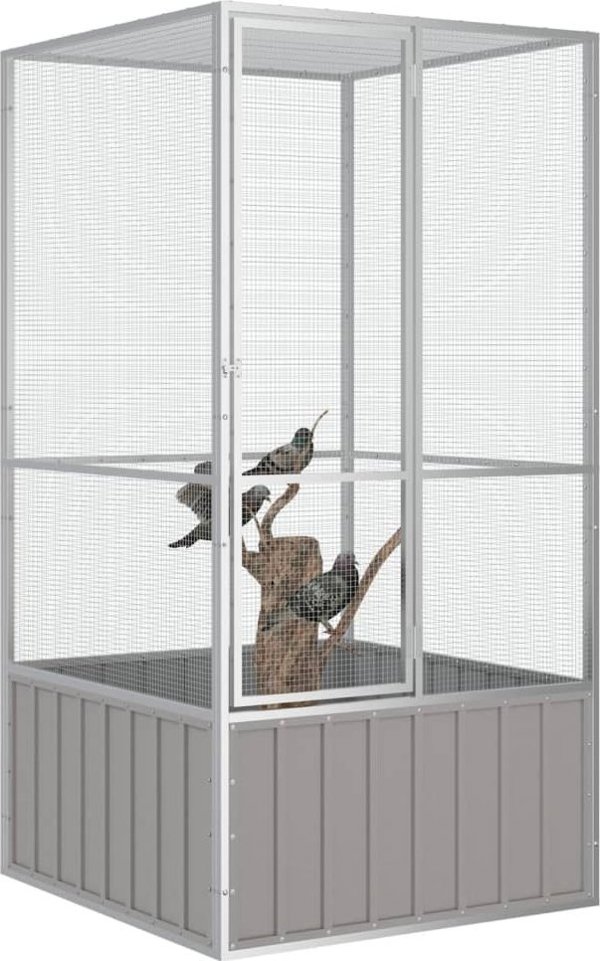 vidaXL Woliera, szara, 111x107x211,5 cm, galwanizowana stal