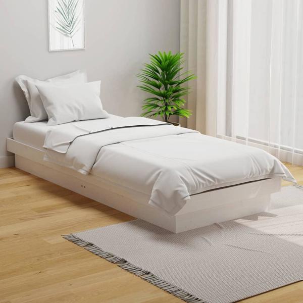 vidaXL Rama κρεβατιού, λευκή, από μασίφ ξύλο, 75 x 190 cm, μονό