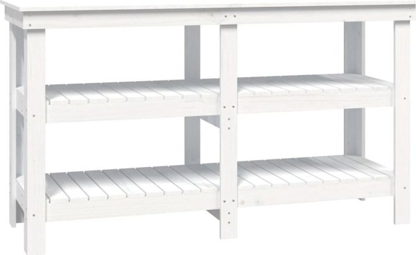 vidaXL Τραπεζάκι εργασίας, λευκό, 142,5x50x80 cm, μασίφ ξύλο πεύκου