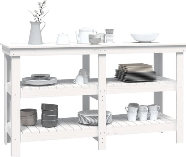 vidaXL Τραπεζάκι εργασίας, λευκό, 142,5x50x80 cm, μασίφ ξύλο πεύκου