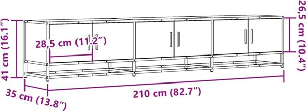 vidaXL Szafka pod telewizor, szary dab sonoma, 210x35x41 cm