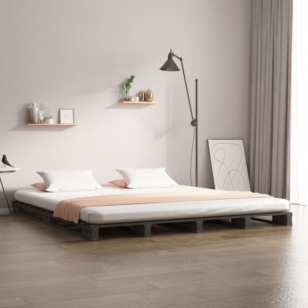 vidaXL Rama κρεβατιού, γκρι, 140x190 cm, από μασίφ πεύκο