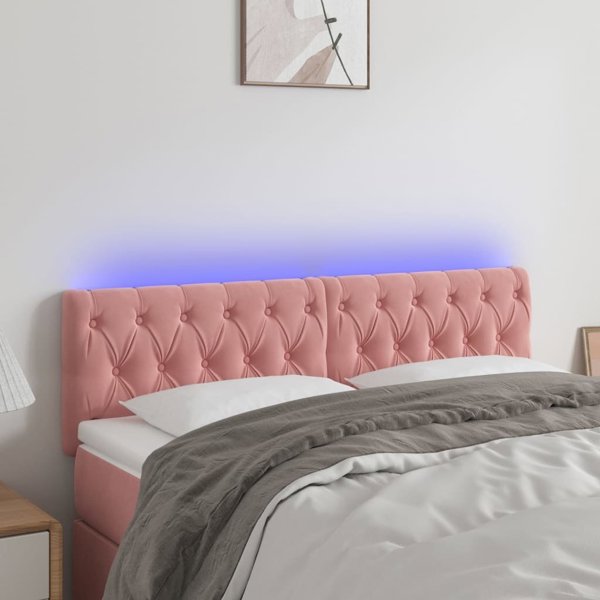 vidaXL Zaglowek do lozka z LED, rozowy, 160x7x78/88 cm, aksamit