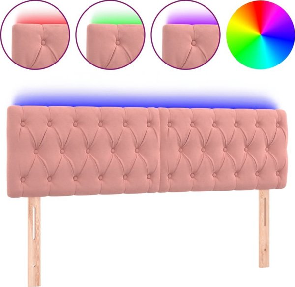 vidaXL Zaglowek do lozka z LED, rozowy, 160x7x78/88 cm, aksamit