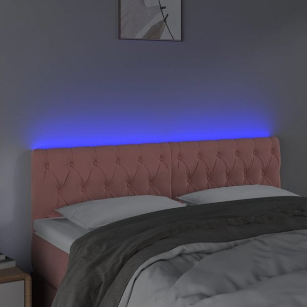 vidaXL Zaglowek do lozka z LED, rozowy, 160x7x78/88 cm, aksamit