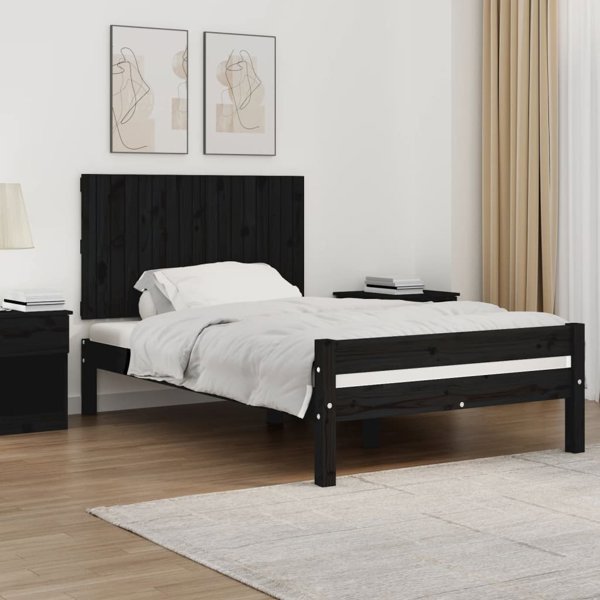 vidaXL Κεφαλάρι κρεβατιού μαύρο 108x3x60 cm από μασίφ πεύκο