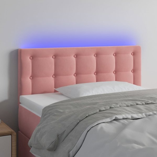 vidaXL Zaglowek do lozka me LED, rozowy, 100x5x78/88 cm, aksamit
