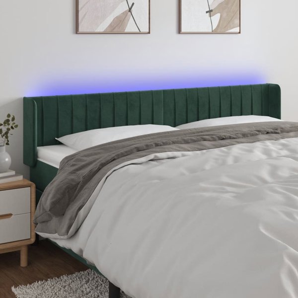 vidaXL Κεφαλάρι για κρεβάτι με LED, σκούρο πράσινο, 163x16x78/88cm, βελούδο