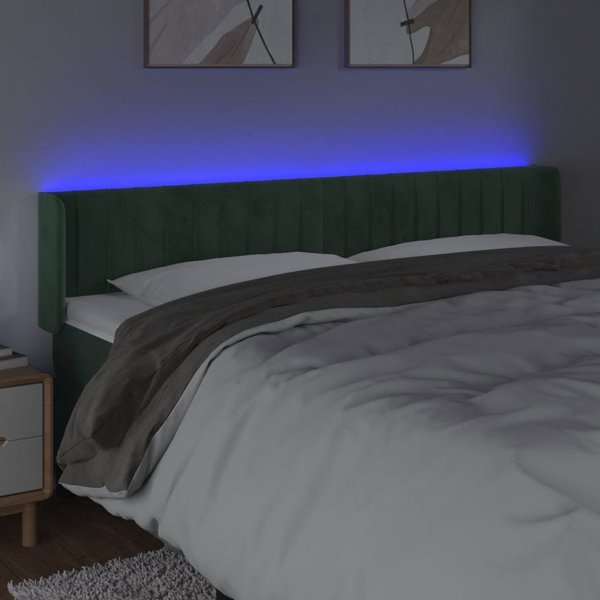 vidaXL Κεφαλάρι για κρεβάτι με LED, σκούρο πράσινο, 163x16x78/88cm, βελούδο