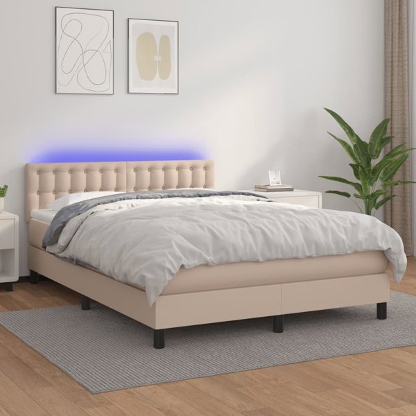 vidaXL Κρεβάτι κοντινεντάλ με στρώμα και LED cappuccino 140x200 εκ.