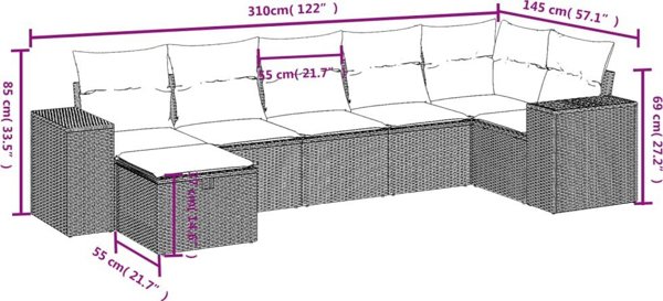 vidaXL Σετ 7 Τεμαχίων Κήπου με Μαξιλάρια Καφέ Χρώμα
