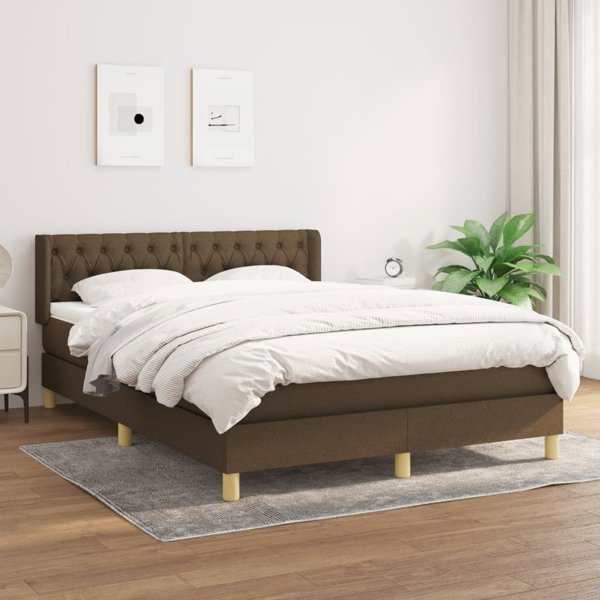 vidaXL Λαικό κρεβάτι με στρώμα, καφέ, ύφασμα, 140x200 cm
