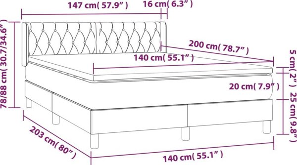vidaXL Λαικό κρεβάτι με στρώμα, καφέ, ύφασμα, 140x200 cm