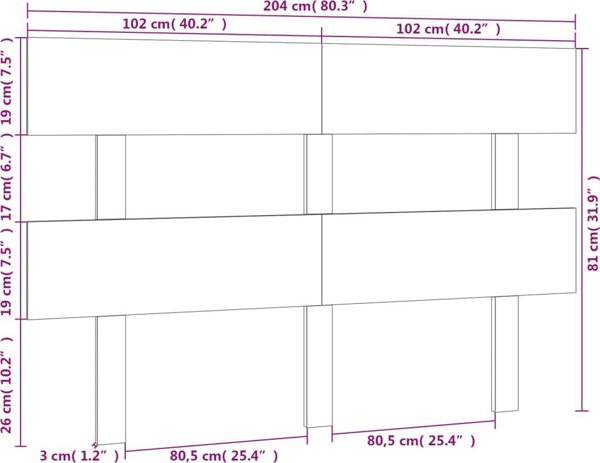 vidaXL Κεφαλάρι κρεβατιού 204x3x81 cm από μασίφ ξύλο πεύκου