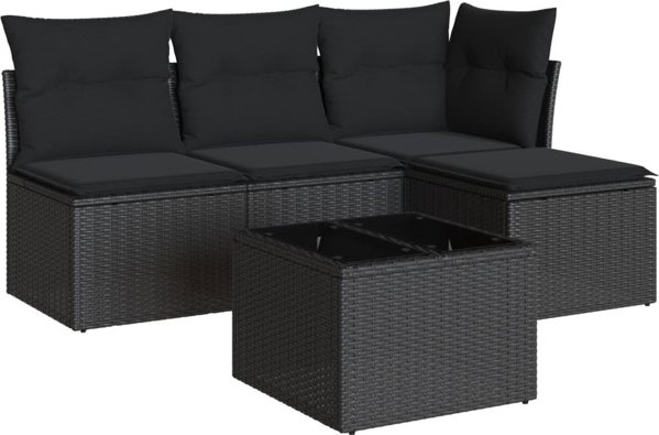 vidaXL vidaXL 5-cz. zestaw wypoczynkowy do ogrodu, poduszki, czarny rattan PE
