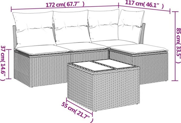vidaXL vidaXL 5-cz. zestaw wypoczynkowy do ogrodu, poduszki, czarny rattan PE