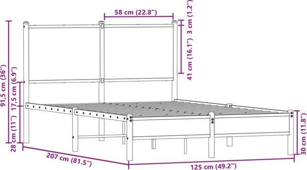 vidaXL Μεταλλική Κρεβατοκάμαρα, Χωρίς Στρώμα, Σκούρα Βελανιδιά, 120x200 cm