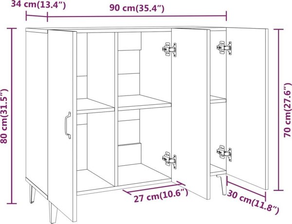 vidaXL Szafka, γκρι σκυρόδεμα, 90x34x80 εκ., σύνθετο ξύλο