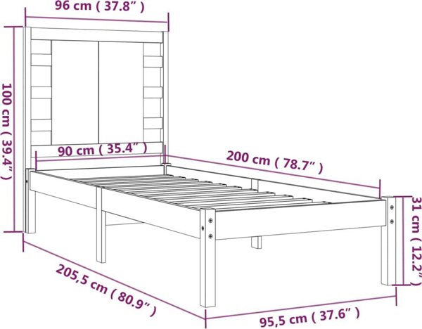 vidaXL Ξύλινη βάση κρεβατιού από πεύκο, 90x200 εκ.