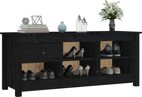 vidaXL Szafka na buty, czarna, 110x38x45,5 cm, lite drewno sosnowe