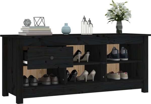 vidaXL Szafka na buty, czarna, 110x38x45,5 cm, lite drewno sosnowe