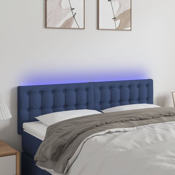 vidaXL Κεφαλάρι κρεβατιού με LED, μπλε, 144x5x78/88 cm, ύφασμα