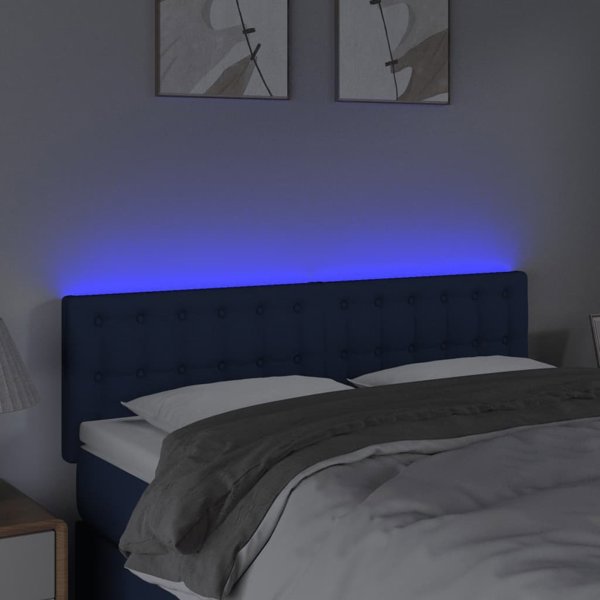 vidaXL Κεφαλάρι κρεβατιού με LED, μπλε, 144x5x78/88 cm, ύφασμα
