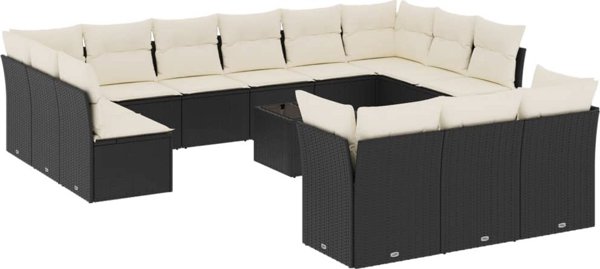 vidaXL vidaXL 14-cz. zestaw wypoczynkowy do ogrodu, poduszki czarny rattan PE