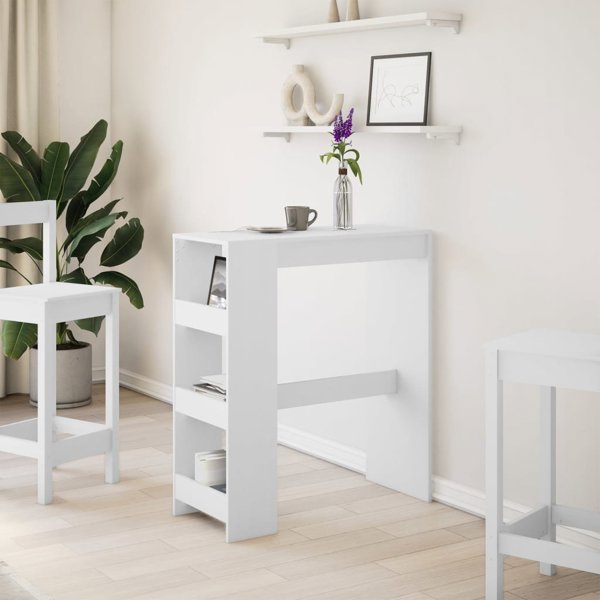 vidaXL Stolik barowy z polkami, bialy, 90x40x103,5 cm