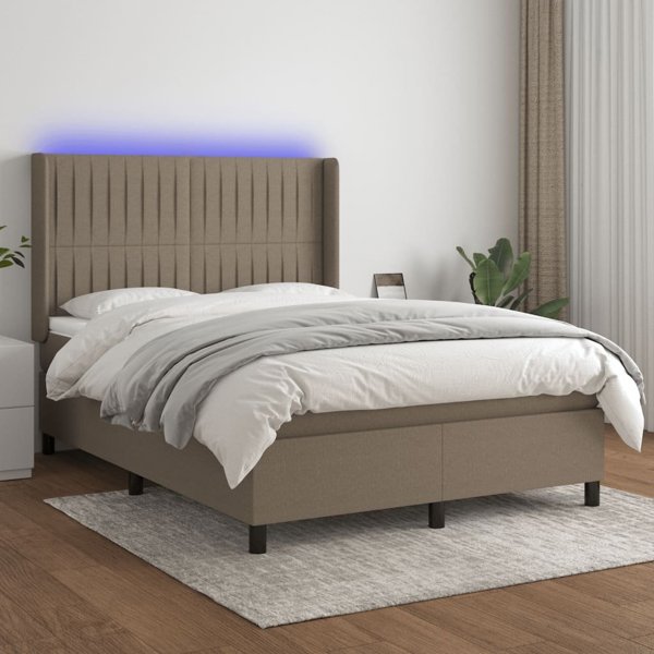 vidaXL Κοντινενταλ κρεβάτι με στρώμα, taupe, 140x200 cm, υφασμάτινη επένδυση