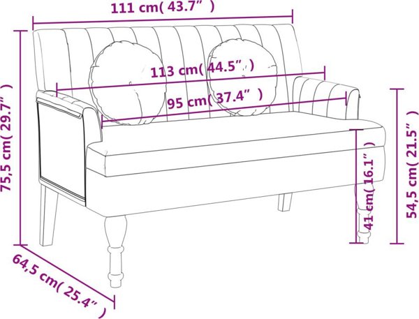 vidaXL Παγκάκι με μαξιλάρια, χρώμα ταουπέ, 113x64,5x75,5 εκ., ύφασμα