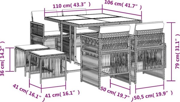vidaXL 9-τμχ σετ επίπλων κήπου με μαξιλάρια, μπεζ ανάμικτο