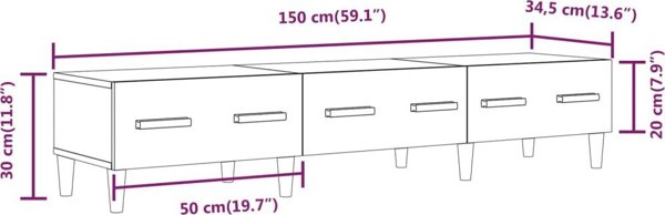 vidaXL Έπιπλο τηλεόρασης, γκρι δρυς Sonoma, 150x34,5x30 εκ