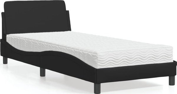 vidaXL Κρεβάτι με στρώμα, μαύρο, 90x200 cm, συνθετικό δέρμα