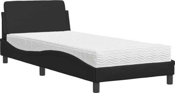 vidaXL Κρεβάτι με στρώμα, μαύρο, 90x200 cm, συνθετικό δέρμα