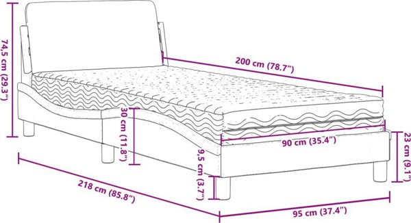 vidaXL Κρεβάτι με στρώμα, μαύρο, 90x200 cm, συνθετικό δέρμα