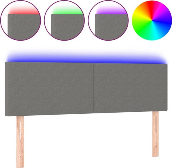 vidaXL Κεφαλάρι κρεβατιού με LED, σκούρο γκρι, 144x5x78/88 εκ., ύφασμα