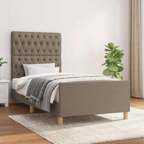 vidaXL Κρεβατοκάμαρα με Κεφαλάρι, Taupe, 90x190 εκ., Επενδεδυμένο Ύφασμα