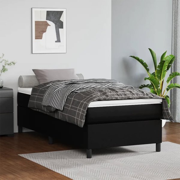 vidaXL Κρεβάτι Continental με Στρώμα, Μαύρο, Δερματίνη, 80x200 εκ.