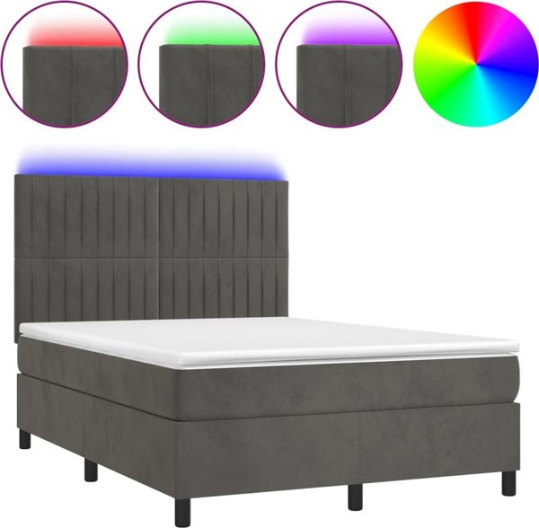 vidaXL Λύκο Kontynentalne με στρώμα και LED, γκρι βελούδο, 140x200cm