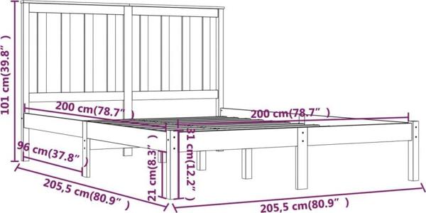 vidaXL Κορνίζα κρεβατιού μαύρη, μασίφ πεύκο, 200x200 εκ.