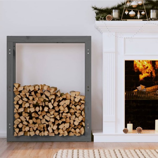 vidaXL Βαση για ξυλα καυσίμων γκρι 80x25x100 cm πευκόξυλο