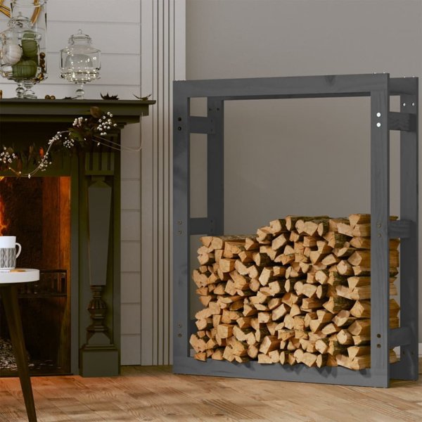 vidaXL Βαση για ξυλα καυσίμων γκρι 80x25x100 cm πευκόξυλο