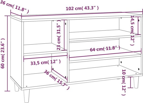 vidaXL Ντουλάπι για παπούτσια, μαύρο, 102x36x60 cm, κατασκευασμένο από ξύλο